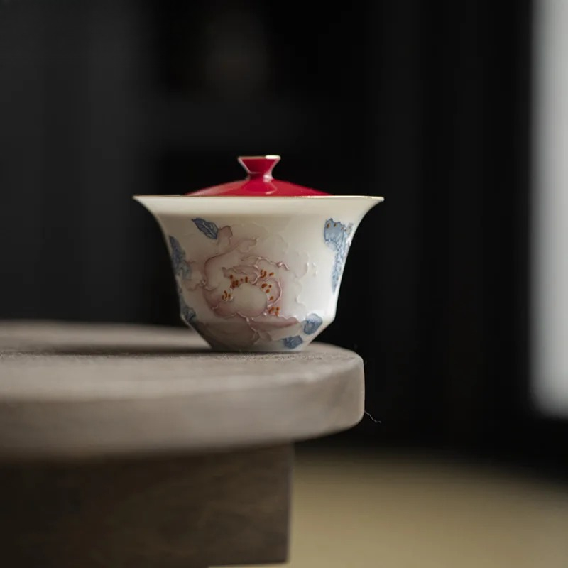 Art And Craft Exclusives - 100ml El Yapımı Şakayık Desenli Gaiwan
